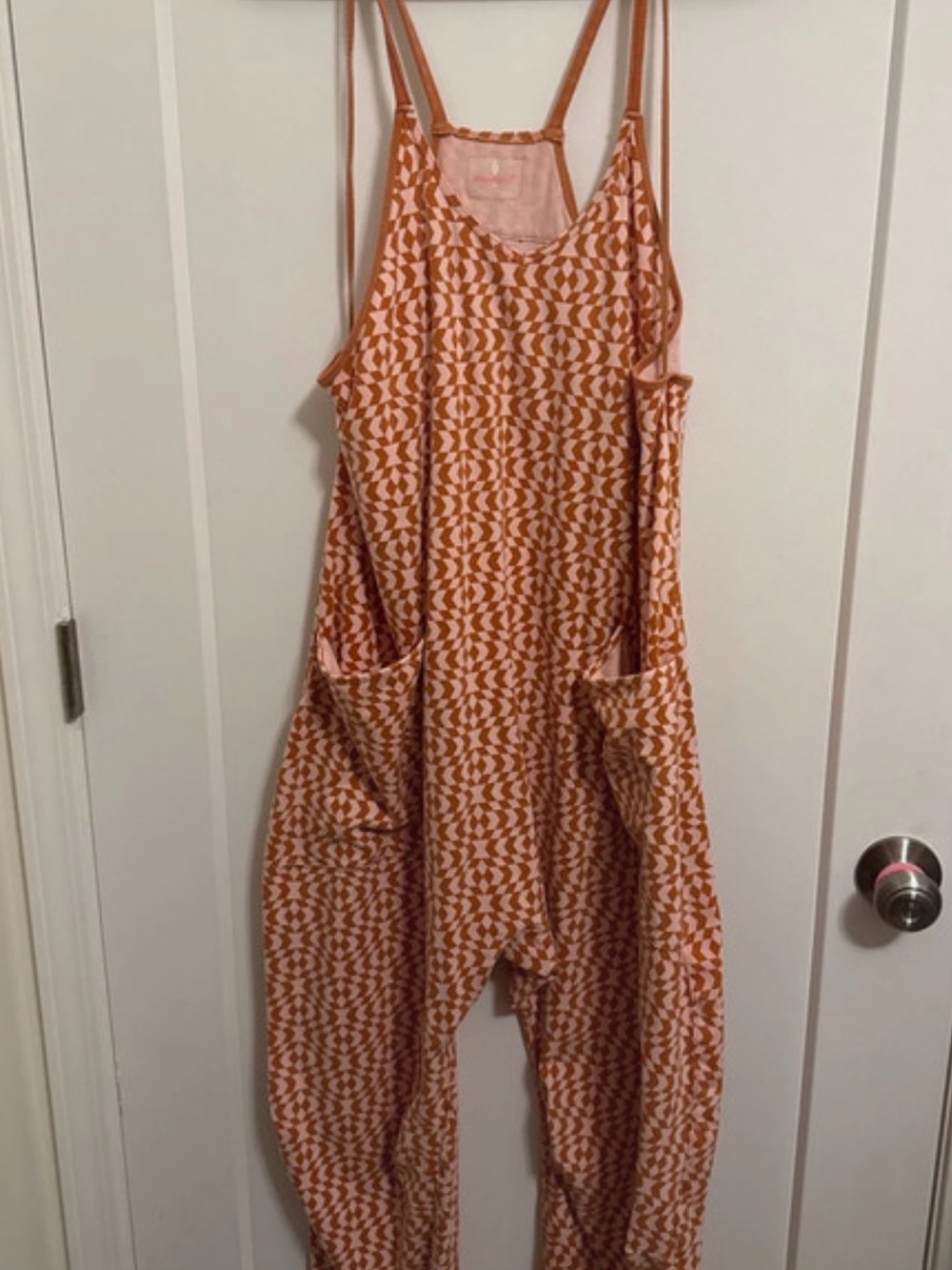 We The Free Orange & Cream Patterned Sleeveless Jumpsuit